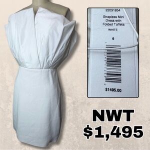 cushnie $1495 tag white strapless mini dress with folded taffeta elegant classy
